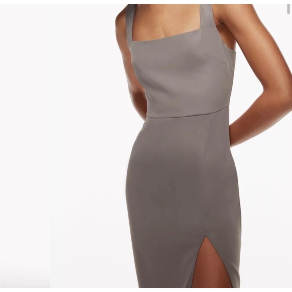Babaton Aritzia‎ Grey Square Neck Midi Sheath Dress Front Slit Size 2 Charcoal